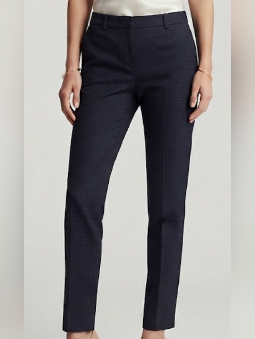Hugo Boss Women's Tiluna 11 Blue 44% Virgen Woll Plaid STraight Leg Pants Size 4 - Picture 1 of 16